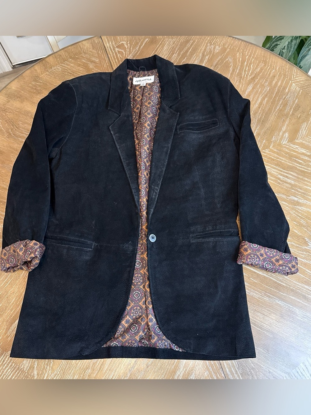 Vintage Black Suede Blazer with Paisley Lining